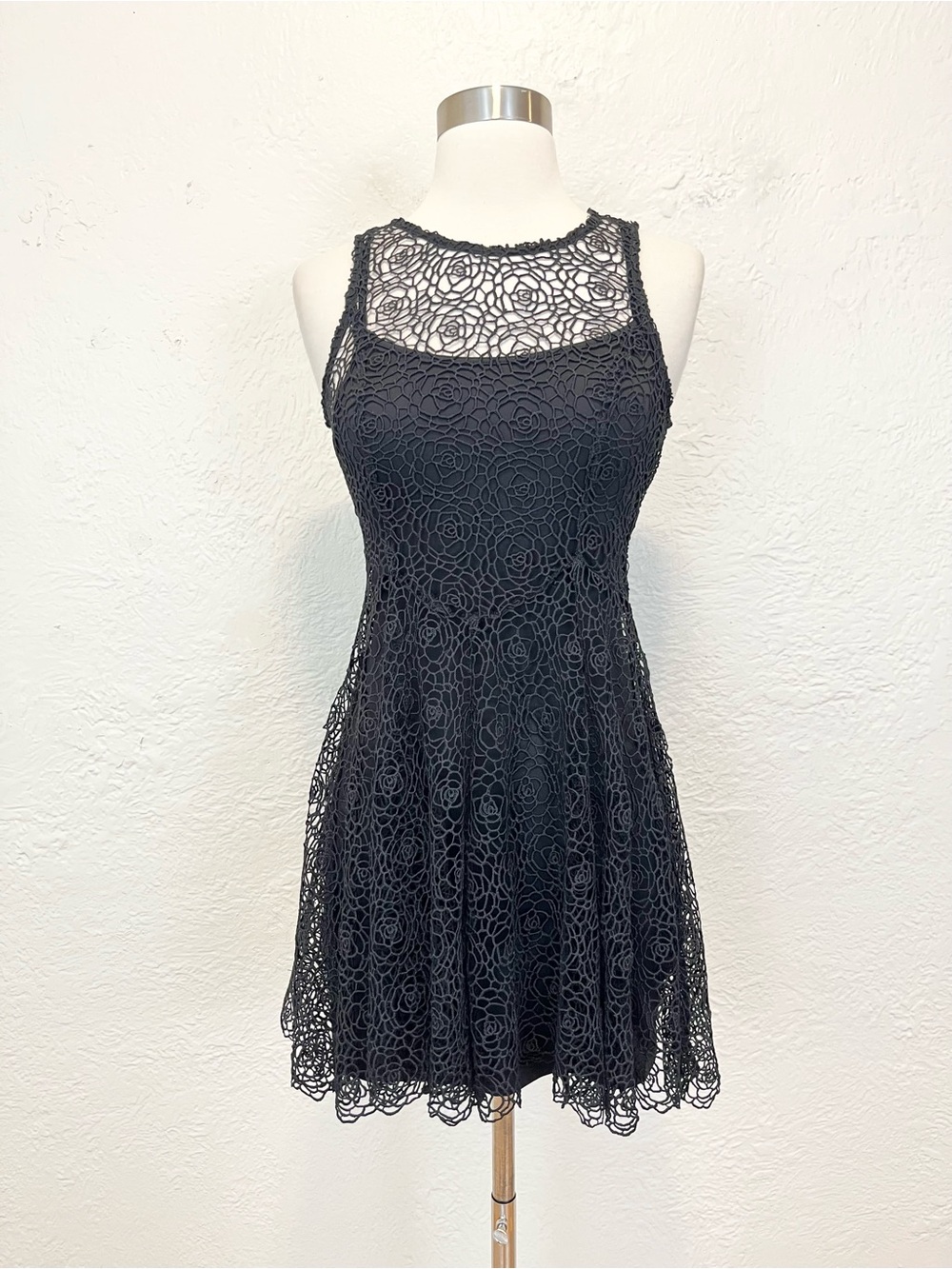 NBD Mini Dress Black Crochet Floral XS Extra Small